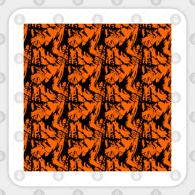 Black tangled abstraction on orange background. Sticker by grafinya